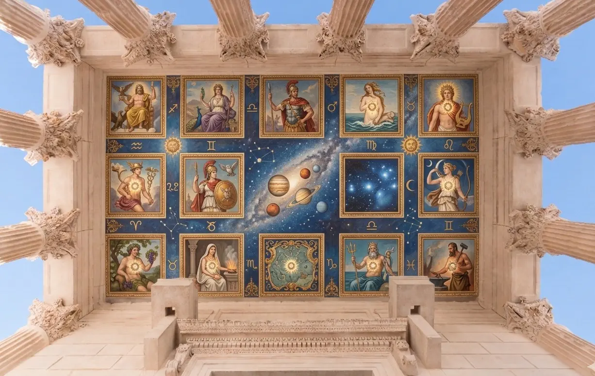 Maison Carrée temple with painted classical architecture